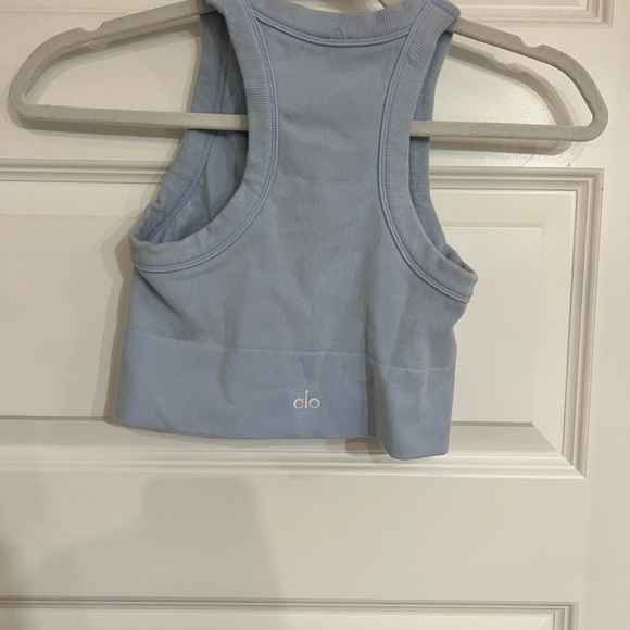 All Light Blue Ribbed Racerback Crop Bralette - Picture 2 of 3